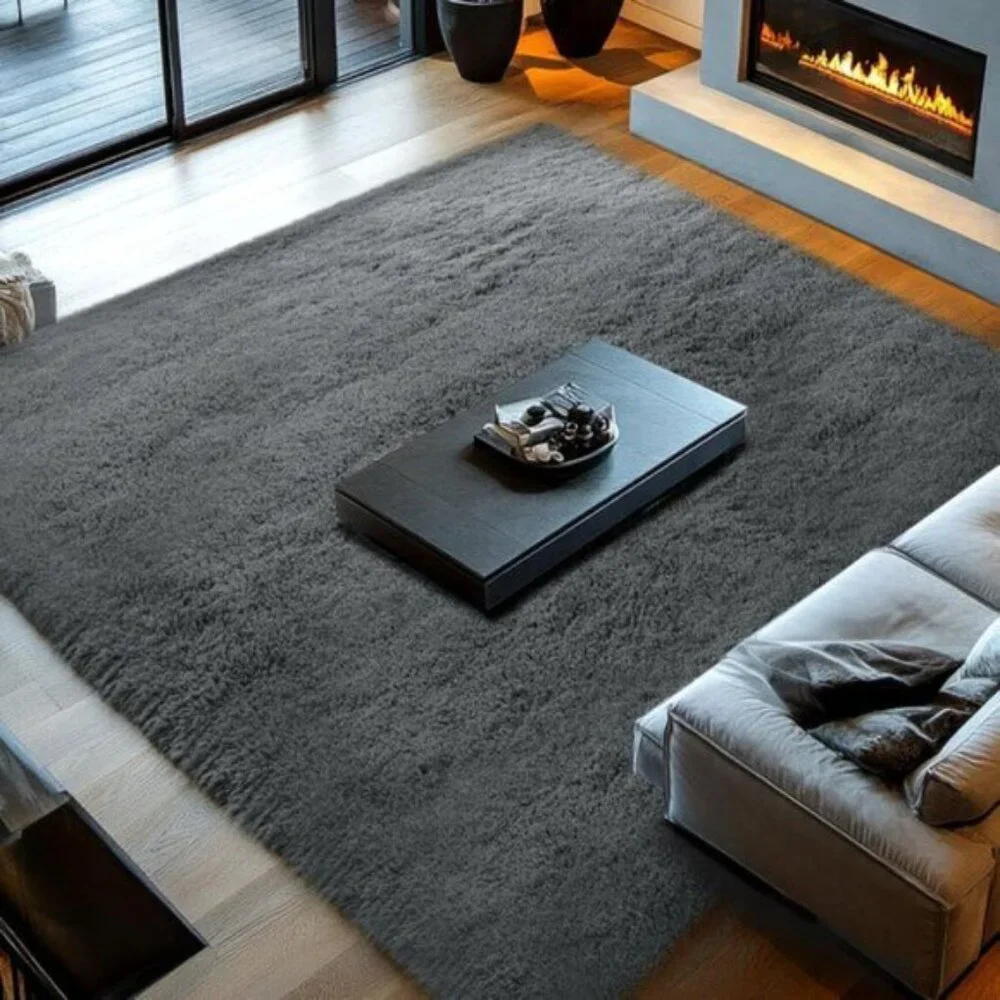 New Fluffy 8x10 Grey Area Rug, Soft Shag Carpet for Home & Bedroom Decor